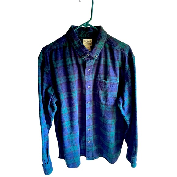 L.L.Bean Traditional Fit Flannel Shirt. Heavyweight Blue & Green Plaid. Large - Picture 1 of 8